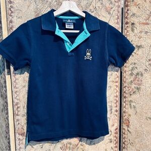 Psycho Bunny Navy Polo with Teal Trim - Kids Size Med 10/12